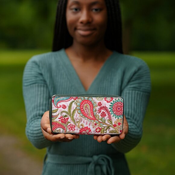 Sishka Women Hand Crafted Paisley Printed Fabric Travel Jewellery Case Pouch - Picture 2 of 9